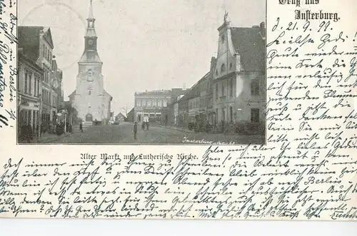 AK Chernyakhovsk, Insterburg, Alter Markt, Lutherische Kirche, 1899 gelaufen mit Marke