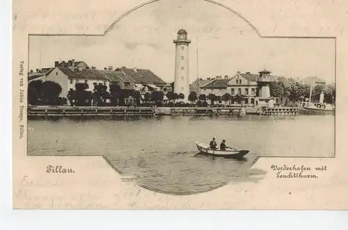 AK Baltijsk, Pillau, Kaliningrad, Königsberg, Ostpreussen, Vorderhafen, Leuchtturm, 1902 gelaufen mit Marke