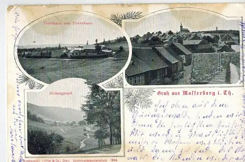 AK Masserberg, Rennsteig, Thüringer Wald, Biebergrund, Forsthaus, Herrnhaus, 1912 gelaufen mit Marke