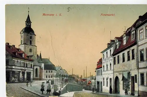 AK Meerane, Sachsen, Neumarkt, ca. 1910 gelaufen ohne Marke
