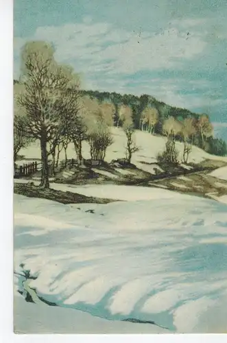 AK Riesengebirge, Niederlausitz, Schneeschmelze, Künstlerkarte, Radierung, 1927 gelaufen mit Marke