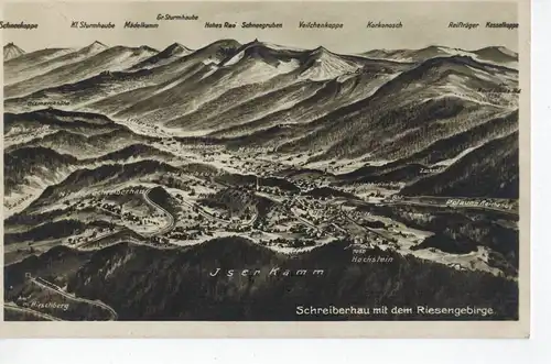 AK Jelenia Gora, Hirschberg, Szklarska Poseba, Schreiberhau, Riesengebirge, Niederschlesien, Berge, 1930er Jahre ungelaufen