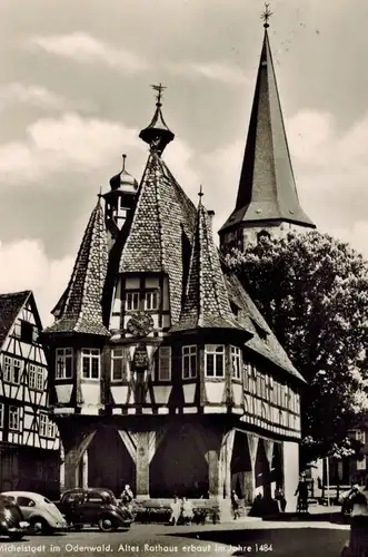 AK Michelstadt, Odenwald, Altes Rathaus, 1957 gelaufen mit Sondermarke