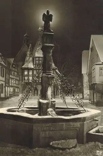 AK Michelstadt, Odenwald, Altes Rathaus, Markt, Winter, 1957 gelaufen mit Marke