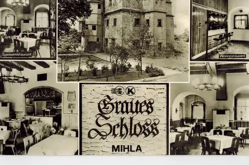 AK Mihla, Hainich, Werratal, Wartburgkreis, Graues Schloss, Restaurant, 1976 gelaufen mit Marke