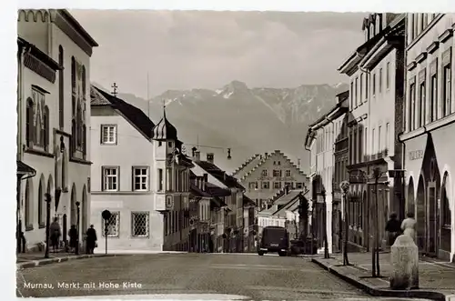 AK Murnau, Staffelsee, Oberbayern, Markt, Hohe Kiste, 1959 gelaufen mit Marke+Sonderstempel