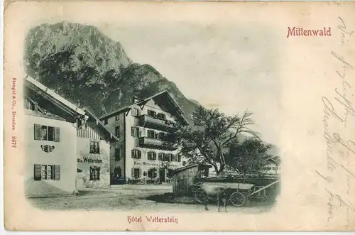 AK Mittenwald, Hotel Wetterstein, 1900 gelaufen mit Marke