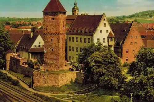 AK Neckarsulm, Deutsches Zweiradmuseaum, Deutschordenschloß, 1987 gelaufen mit Marke