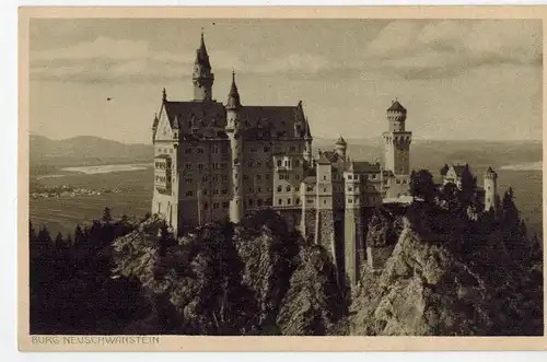 AK Schwangau, Hohenschwangau, Schloss Neuschwanstein, ca. 1930-1950er Jahre (?), ungelaufen mit Sonderstempel 