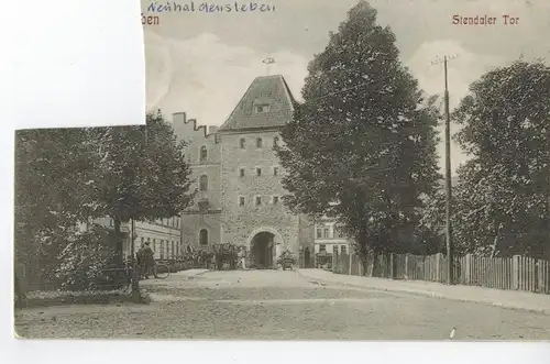 AK Haldensleben, Stendaler Turm, Mühlentor, 1907 gelaufen, beschädigt
