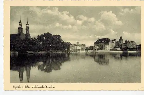 AK Opole, Oppeln, Oberschlesien, Oder, kath. Kirche, 1942 gelaufen ohne Marke (Feldpost) 
