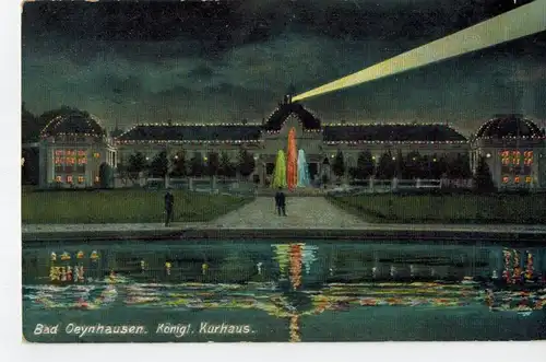 AK Bad Oeynhausen, Königliches Kurhaus, bei Nacht, koloriert, 1913 gelaufen mit Marke 