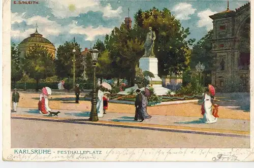 AK Karlsruhe, Festhalleplatz, Gemälde, 1905 gelaufen ohne Marke 