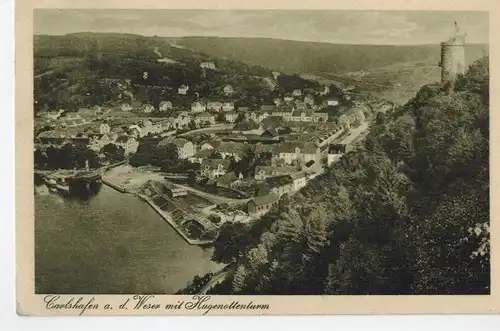 AK Bad Karlshafen, Weser, Hugenottenturm, Luftaufnahme, 1917 gelaufen mit Marke
