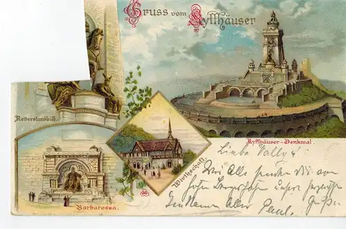 AK Kyffhäuserland, Steinthaleben, Kyffhäuserdenkmal, Kyffhäuser, beschädigt, 1897 gelaufen ohne Marke 