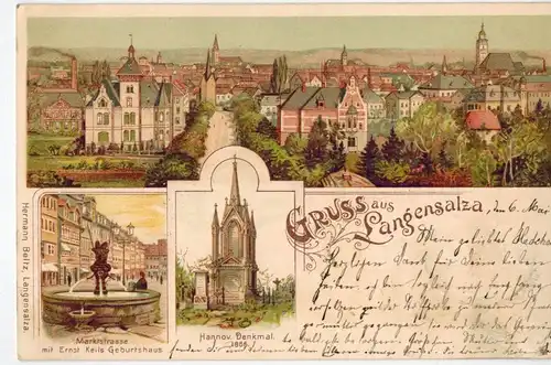 AK Bad Langensalza, Marktstrasse, Denkmal, Ansichten, 1898 gelaufen mit Marke