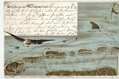 AK Langeoog, Karte, 1902 gelaufen ohne Marke 