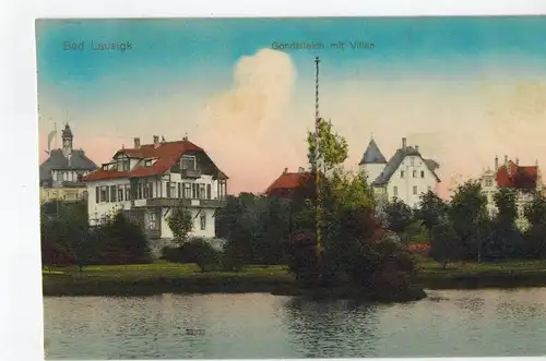 AK Bad Lausick, Gondelteich mit Villen, color, 1911 gelaufen mit Marke