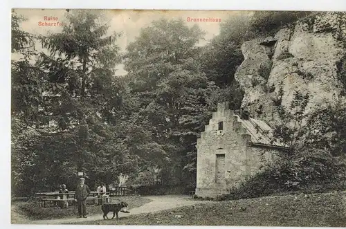 AK Herzberg am Harz, Scharzfeld, Burgruine Scharzfels, Brunnenhaus, 1908 gelaufen mit Marke 