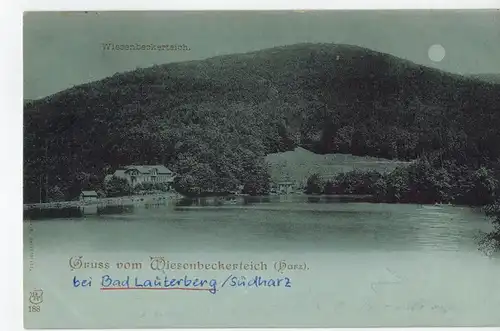 AK Bad Lauterberg im Harz, Wiesenbeker Teich, Vollmond, blaues Papier, 1899 gelaufen mit Marke 