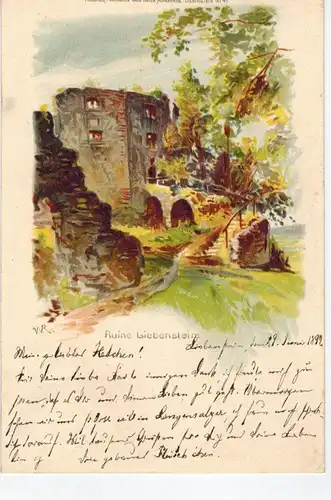 AK Bad Liebenstein, Thüringer Wald, Ruine Liebenstein, Künstlerpostkarte, 1899 gelaufen mit Marke 