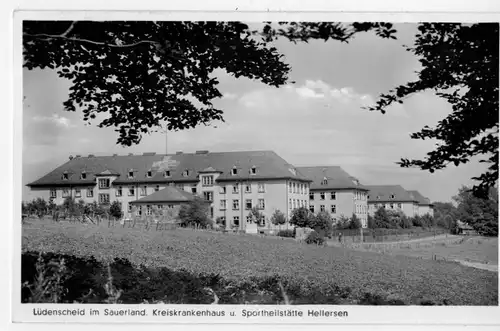 AK Lüdenscheid, Hellersen, Sportheilstätte, Kreiskrankenhaus, 1954 gelaufen, mit Marke