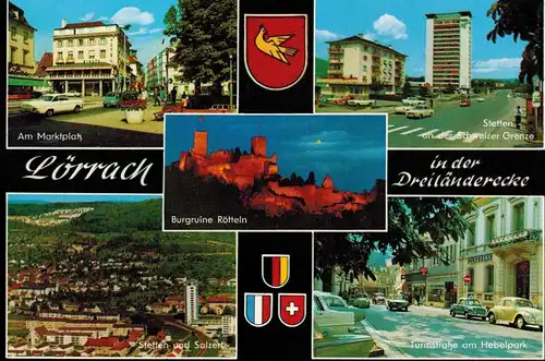 AK Lörrach, Stetten, Marktplatz, Turmstraße, Salzert, Ansichten, 1979 gelaufen mit Marke + Sonderstempel
