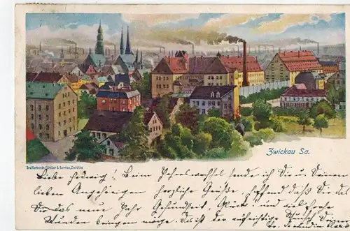 AK Zwickau, Sachsen, Dreifarbdruck, 1910er Jahre gelaufen mit Marke 