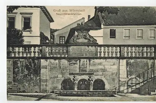 AK Wörrstadt, Neunröhrenbrunnen, 1917 gelaufen mit Marke