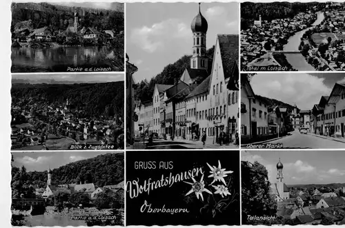 AK Wolfratshausen, Loisach, Oberer Markt, Zugspitze, Ansichten, 1959 gelaufen mit Marke 