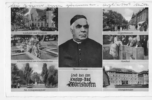 AK Bad Wörishofen, Kneippbad, Kneippianum, Kurhaus, Wassertretplatz, Kurpromenade, Ansichten, 1953 gelaufen mit Marke 