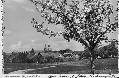 AK Bad Wörishofen, Waldsee, Weg, Kneippbad, 1953 gelaufen mit Marken 