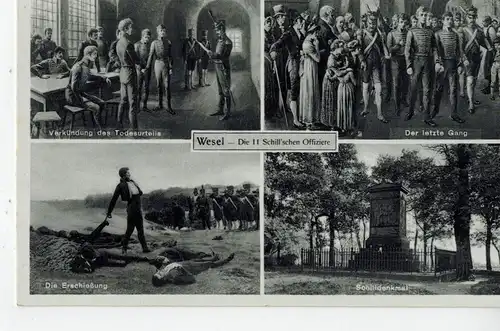 AK Wesel, Schilldenkmal, Die 11 Schill\'schen Offiziere, 1940 gelaufen ohne Marke, Feldpost 