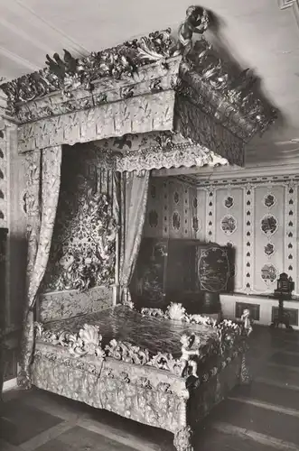 AK Weikersheim, Schloß, Prunkbett, 1959 gelaufen mit Marke 