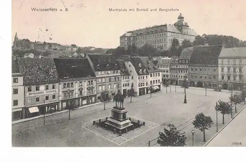 AK Weißenfels, Marktplatz, Schloß, Bergschule, 1907 gelaufen mit Marke 