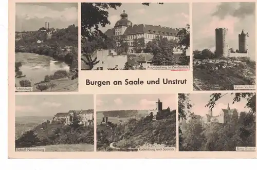 AK Weißenfels, Augustusburg, Burgen an Saale und Unstrut, Rudelsburg, Neuenburg, Schönburg, 1958 gelaufen mit Marke