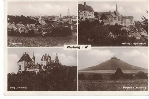AK Warburg, Westfalen, Rathaus, Gymnasium, Burg Calenberg, Burgruine Desenberg, Ansichten, 1953 gelaufen mit Marken 