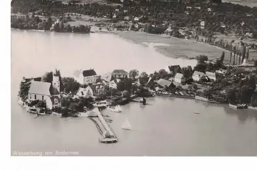 AK Wasserburg, Bodensee, Luftbild, 1950 gelaufen mit Marke + Sonderstempel