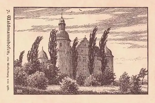 AK Creglingen, Waldmannshofen, Wasserburg, Federzeichnung, Gerhard Wedepohl, Perlen aus dem Frankenland, ca. 1930er Jahre ungelaufen ohne Marke 