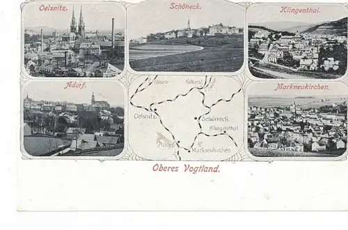 AK Markneukirchen, Oelsnitz, Klingenthal, Schöneck ,Adorf, Oberes Vogtland, ca. 1910-30er Jahre ungelaufen, Rückseite beschriftet ohne Marke 