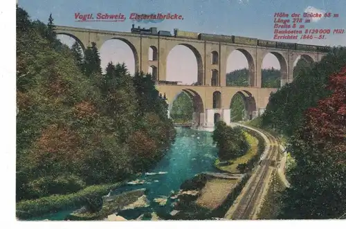 AK Pöhl, Jocketa, Elstertalbrücke, Vogtland, Vogtländische Schweiz, 1921 gelaufen, mit Marke 