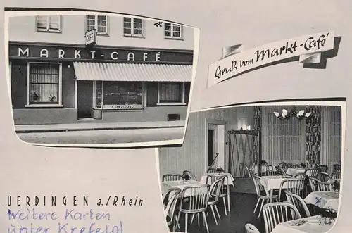 AK Krefeld, Uerdingen, Marktcafé, Marktplatz, 1962 gelaufen mit Marke