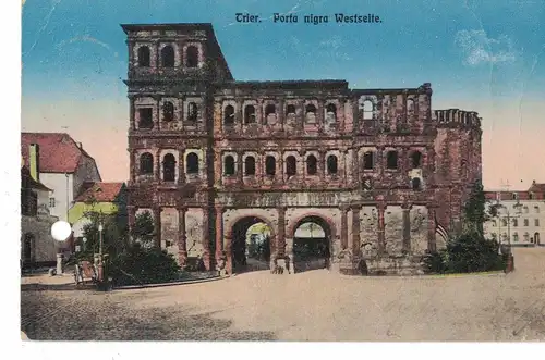 AK Trier, Porta nigra, Westseite, 1919 gelaufen mit Marke