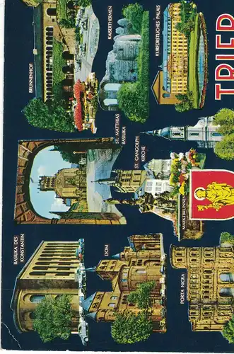 AK Trier, Dom, Basilika, Kurfürstliches Palais, Porta Nigra, Ansichten, 1980 gelaufen mit Marke