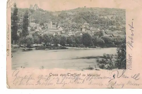 AK Treffurt, Wartburgkreis, Ansicht, Werratal, Burg Normannstein, 1903 gelaufen ohne Marke