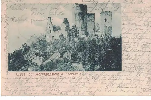 AK Treffurt, Wartburgkreis, Ansicht, Werratal, Burg Normannstein, 1902 gelaufen ohne Marke