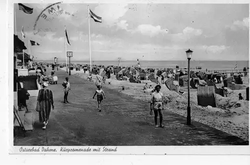 AK Dahme, Ostseeheilbad, Ostseebad, Strand, Kurpromenade, 1956 gelaufen mit Marke + Sonderstempel