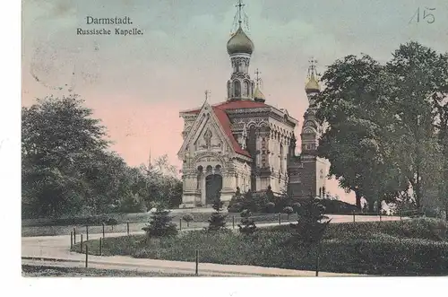 AK Darmstadt, Russische Kapelle, 1909 gelaufen mit Marke
