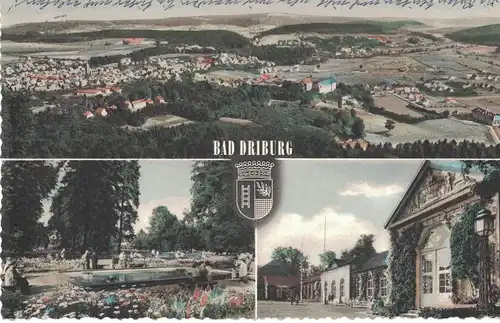 AK Bad Driburg, Ansichten, Dargel-Foto, Schloß Holte, sehr aufwändig gestaltete Postkarte mit Riffelrand, 1958 gelaufen mit Marke