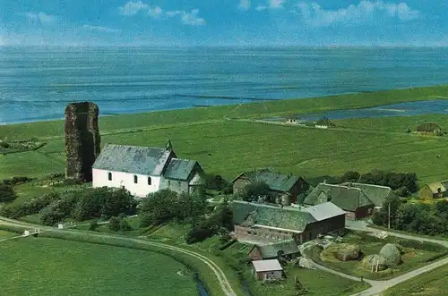 [Echtfotokarte farbig] AK Pellworm, Nordseeinsel, Alte Kirche, 1972 gelaufen mit Marke und Sonderstempel. 